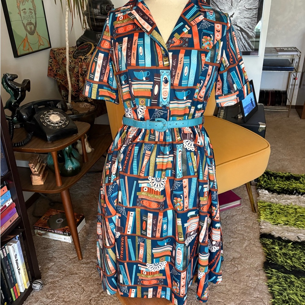 Lindy Bop Retro Book Print Midi Dress